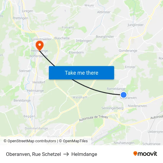 Oberanven, Rue Schetzel to Helmdange map