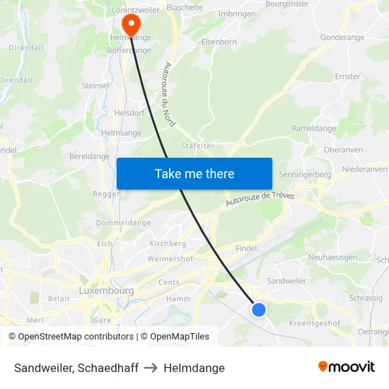 Sandweiler, Schaedhaff to Helmdange map
