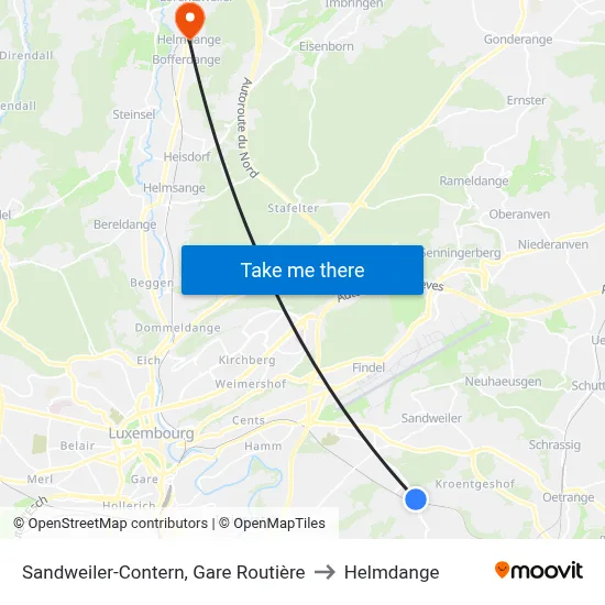 Sandweiler-Contern, Gare Routière to Helmdange map