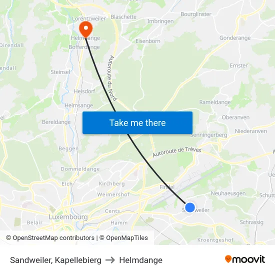 Sandweiler, Kapellebierg to Helmdange map