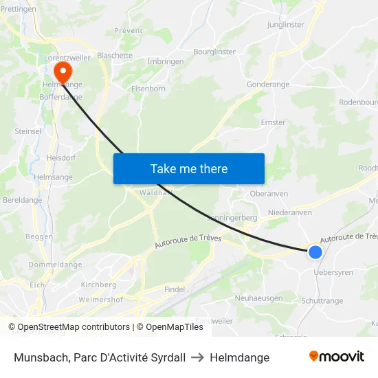 Munsbach, Parc D'Activité Syrdall to Helmdange map