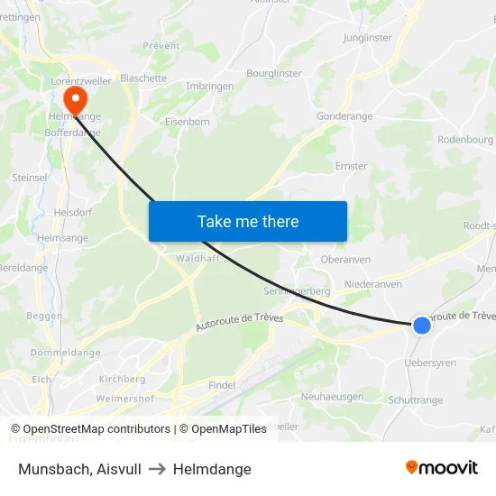 Munsbach, Aisvull to Helmdange map