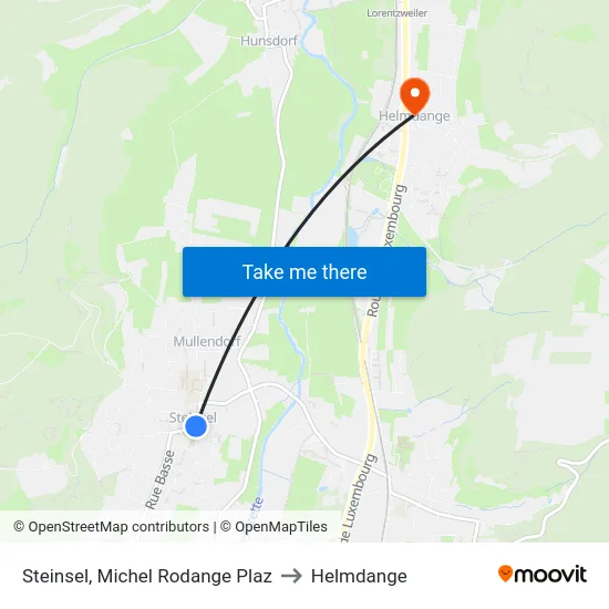 Steinsel, Michel Rodange Plaz to Helmdange map