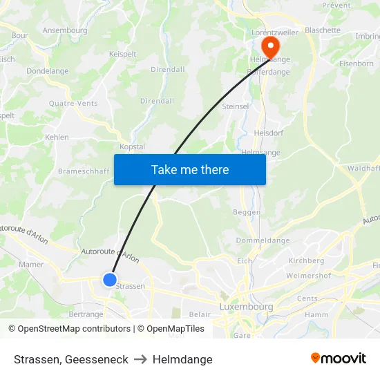 Strassen, Geesseneck to Helmdange map