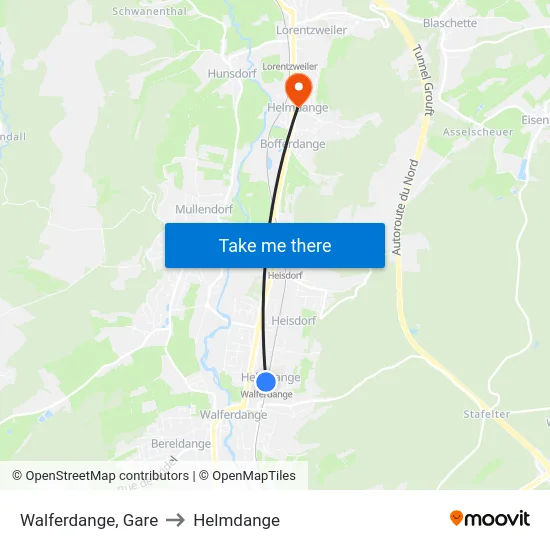 Walferdange, Gare to Helmdange map