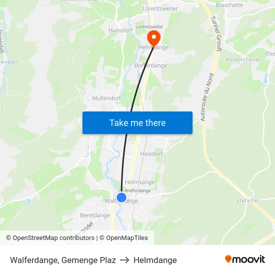 Walferdange, Gemenge Plaz to Helmdange map
