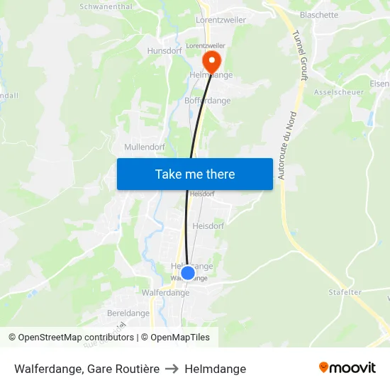 Walferdange, Gare Routière to Helmdange map