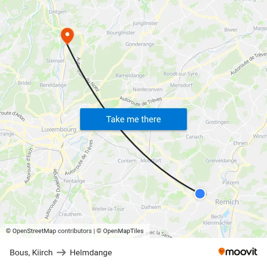 Bous, Kiirch to Helmdange map