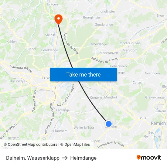 Dalheim, Waasserklapp to Helmdange map