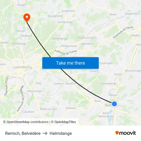 Remich, Belvédère to Helmdange map