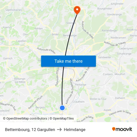Bettembourg, 12 Gargullen to Helmdange map