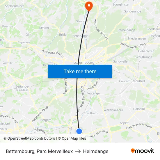 Bettembourg, Parc Merveilleux to Helmdange map