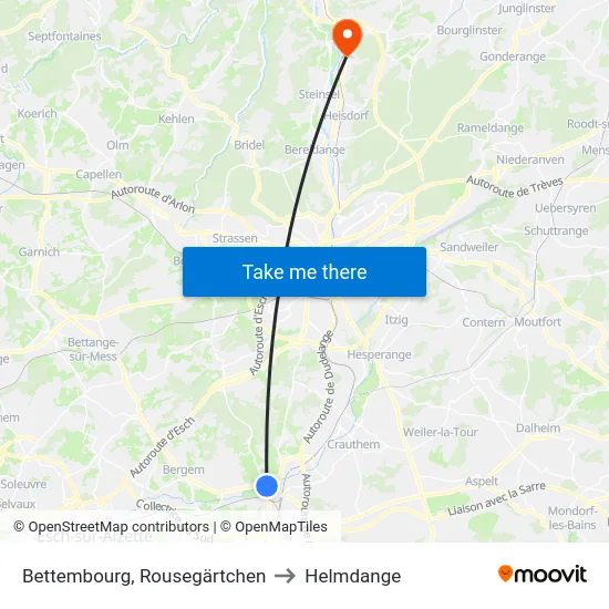 Bettembourg, Rousegärtchen to Helmdange map