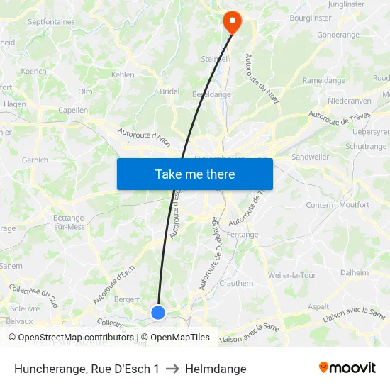 Huncherange, Rue D'Esch 1 to Helmdange map