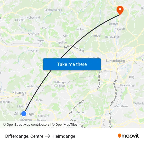 Differdange, Centre to Helmdange map