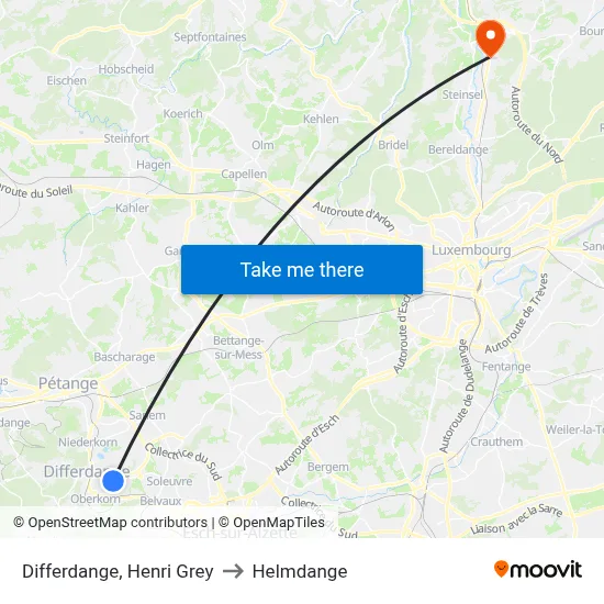 Differdange, Henri Grey to Helmdange map