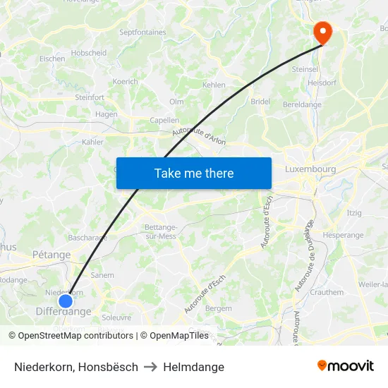Niederkorn, Honsbësch to Helmdange map