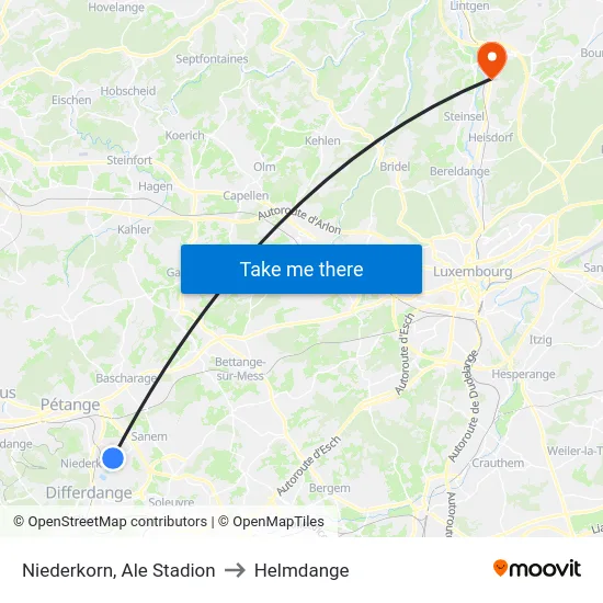 Niederkorn, Ale Stadion to Helmdange map