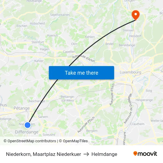 Niederkorn, Maartplaz Niederkuer to Helmdange map