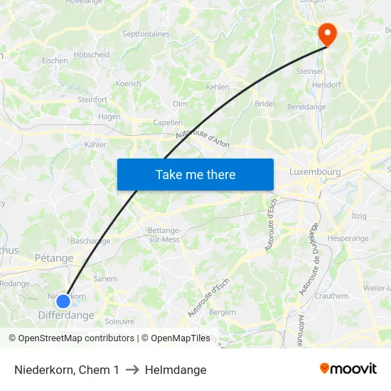 Niederkorn, Chem 1 to Helmdange map