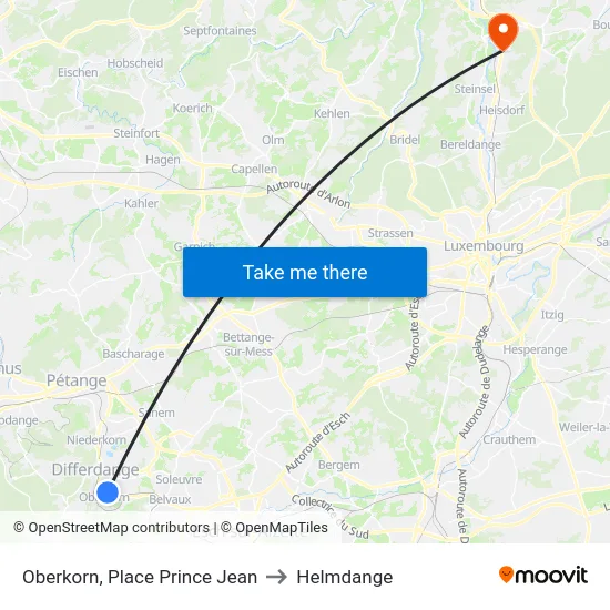 Oberkorn, Place Prince Jean to Helmdange map