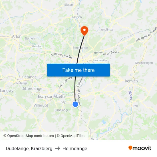 Dudelange, Kräizbierg to Helmdange map