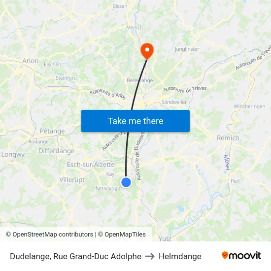 Dudelange, Rue Grand-Duc Adolphe to Helmdange map
