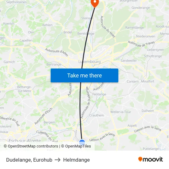 Dudelange, Eurohub to Helmdange map