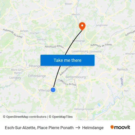Esch-Sur-Alzette, Place Pierre Ponath to Helmdange map