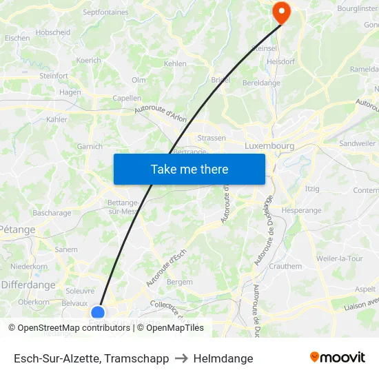 Esch-Sur-Alzette, Tramschapp to Helmdange map