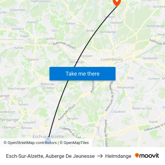 Esch-Sur-Alzette, Auberge De Jeunesse to Helmdange map