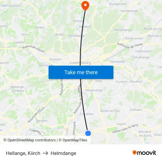 Hellange, Kiirch to Helmdange map