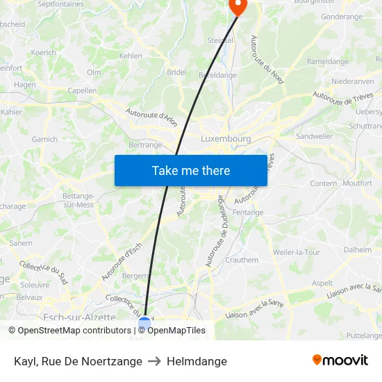 Kayl, Rue De Noertzange to Helmdange map