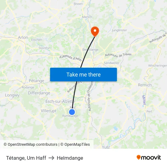 Tétange, Um Haff to Helmdange map