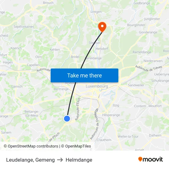 Leudelange, Gemeng to Helmdange map