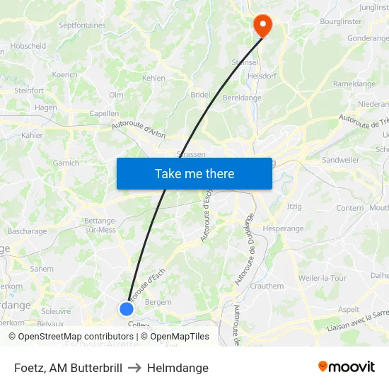 Foetz, AM Butterbrill to Helmdange map