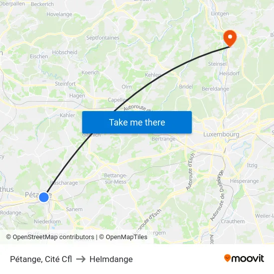 Pétange, Cité Cfl to Helmdange map