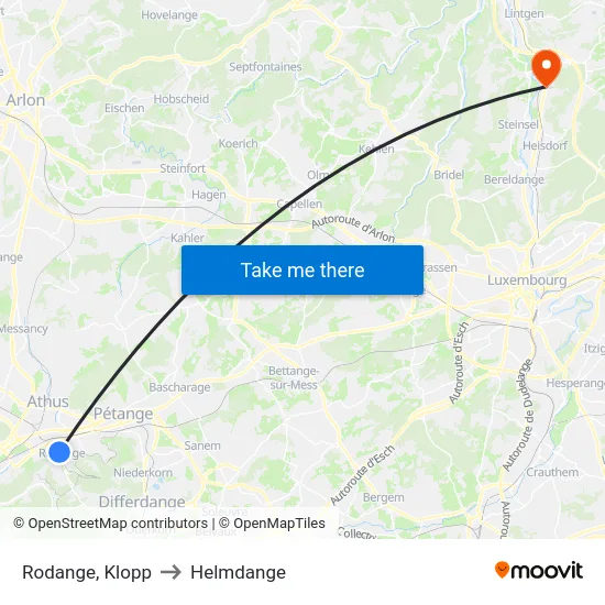 Rodange, Klopp to Helmdange map