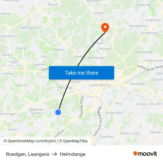 Roedgen, Laangwis to Helmdange map