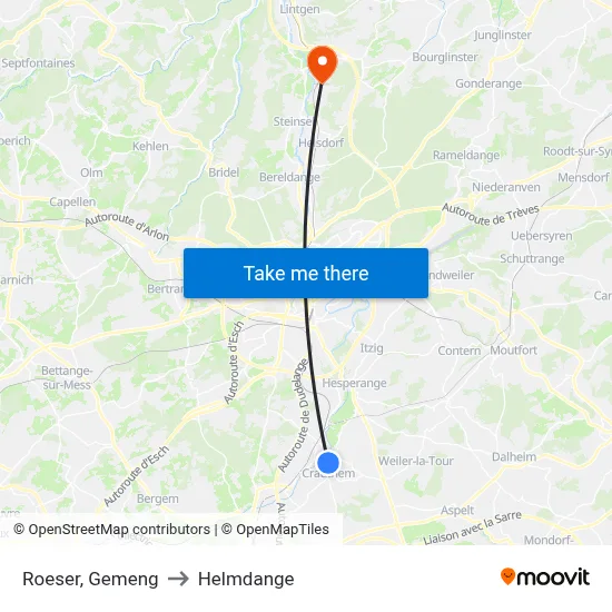 Roeser, Gemeng to Helmdange map