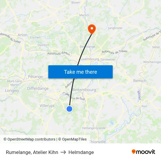 Rumelange, Atelier Kihn to Helmdange map