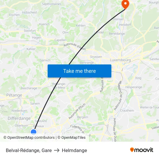 Belval-Rédange, Gare to Helmdange map