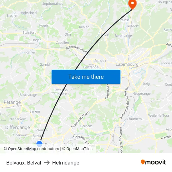 Belvaux, Belval to Helmdange map