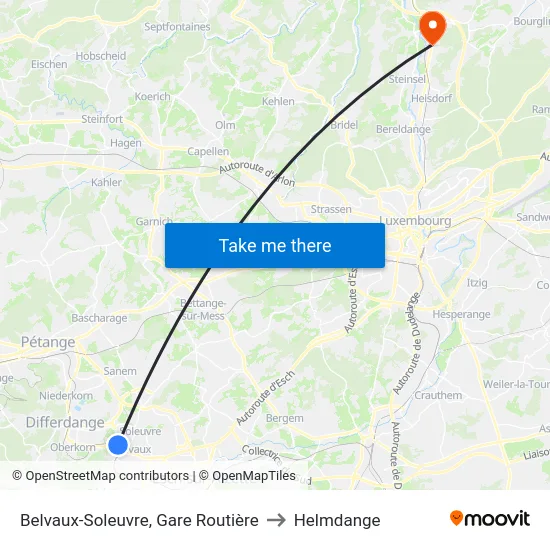 Belvaux-Soleuvre, Gare Routière to Helmdange map