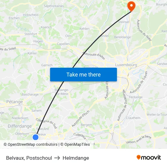 Belvaux, Postschoul to Helmdange map