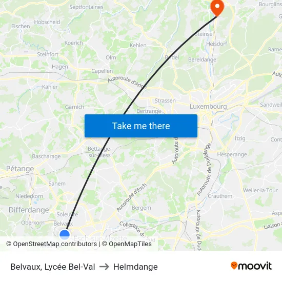 Belvaux, Lycée Bel-Val to Helmdange map