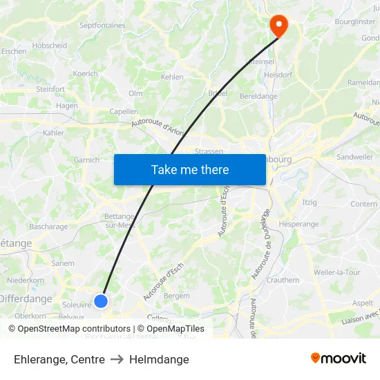 Ehlerange, Centre to Helmdange map