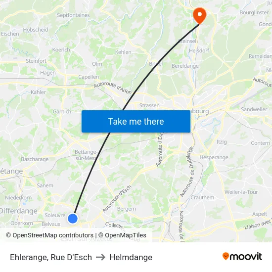 Ehlerange, Rue D'Esch to Helmdange map