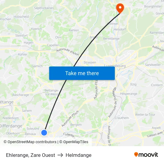 Ehlerange, Zare Ouest to Helmdange map