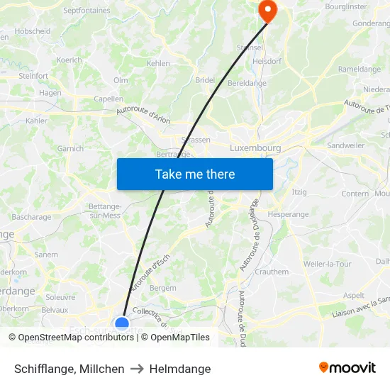 Schifflange, Millchen to Helmdange map